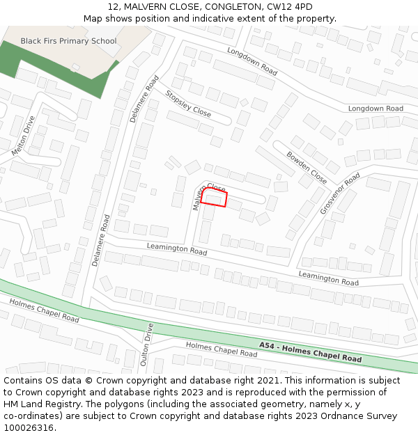 12, MALVERN CLOSE, CONGLETON, CW12 4PD: Location map and indicative extent of plot