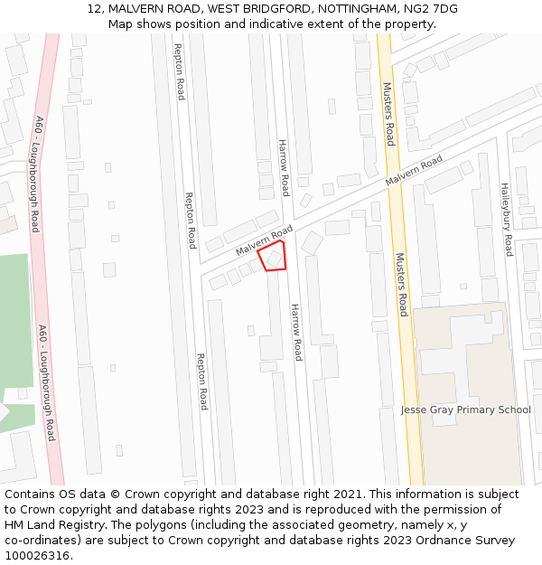 12, MALVERN ROAD, WEST BRIDGFORD, NOTTINGHAM, NG2 7DG: Location map and indicative extent of plot