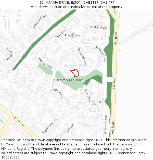 12, MANNA DRIVE, ELTON, CHESTER, CH2 4RP: Location map and indicative extent of plot