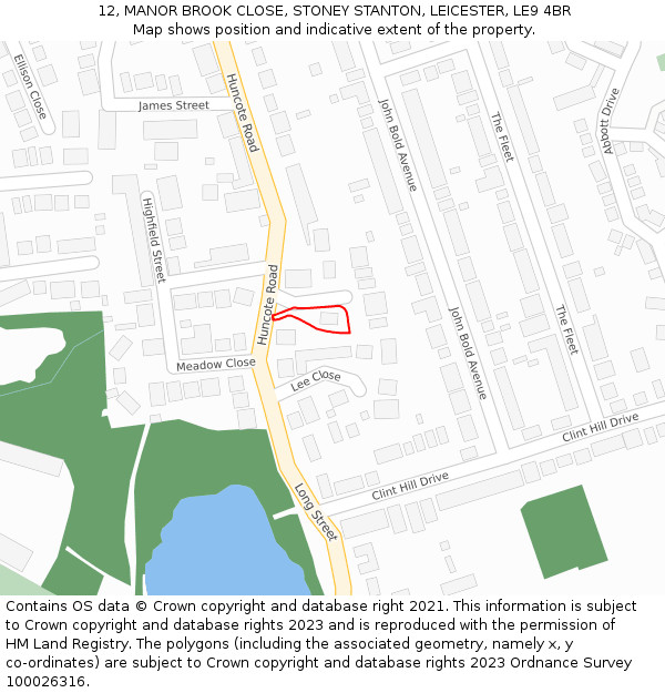 12, MANOR BROOK CLOSE, STONEY STANTON, LEICESTER, LE9 4BR: Location map and indicative extent of plot