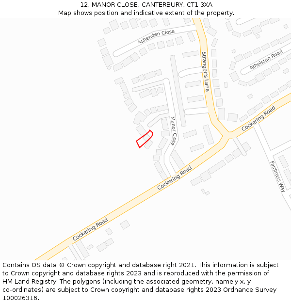 12, MANOR CLOSE, CANTERBURY, CT1 3XA: Location map and indicative extent of plot