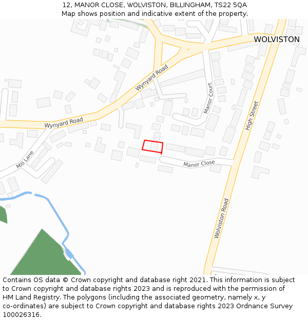 12, MANOR CLOSE, WOLVISTON, BILLINGHAM, TS22 5QA: Location map and indicative extent of plot