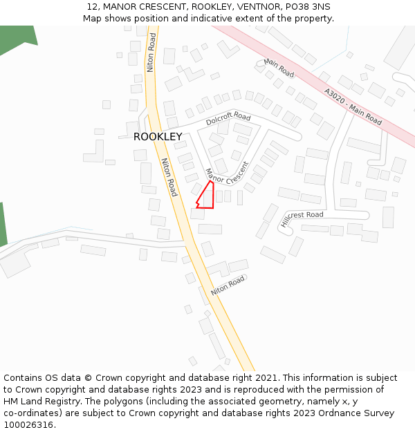 12, MANOR CRESCENT, ROOKLEY, VENTNOR, PO38 3NS: Location map and indicative extent of plot