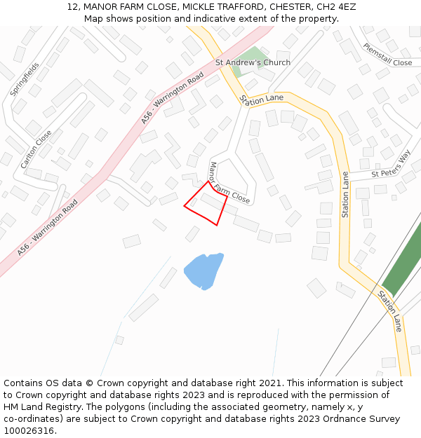 12, MANOR FARM CLOSE, MICKLE TRAFFORD, CHESTER, CH2 4EZ: Location map and indicative extent of plot