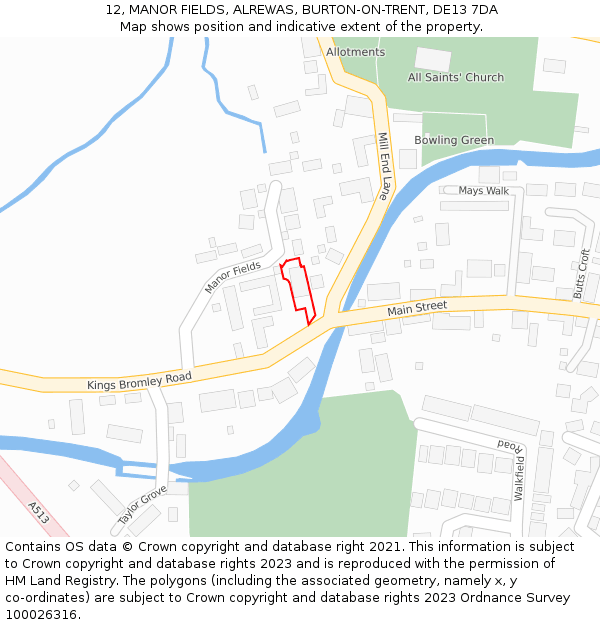 12, MANOR FIELDS, ALREWAS, BURTON-ON-TRENT, DE13 7DA: Location map and indicative extent of plot