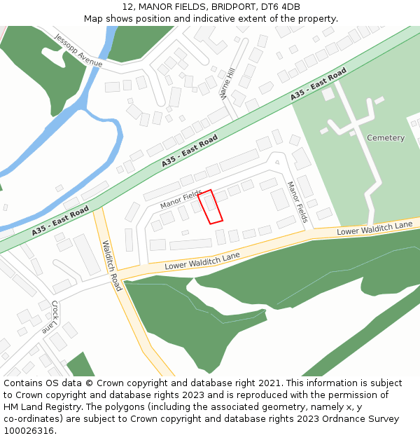 12, MANOR FIELDS, BRIDPORT, DT6 4DB: Location map and indicative extent of plot