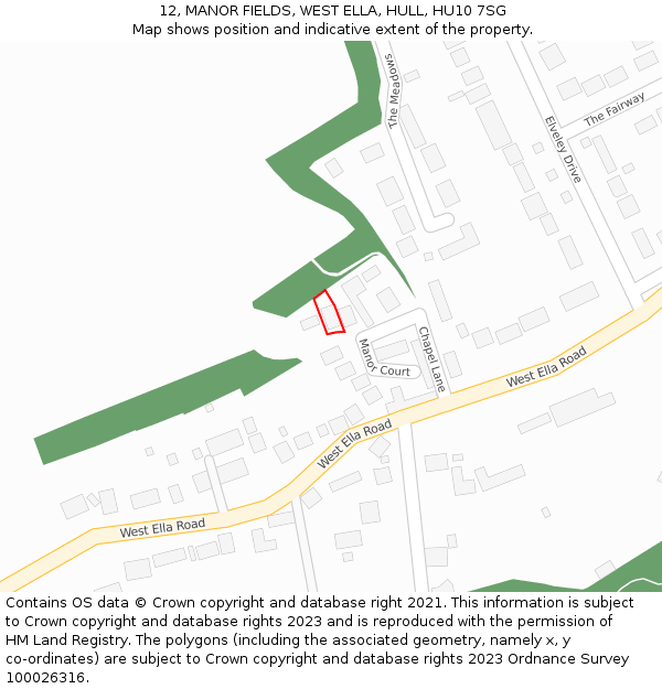 12, MANOR FIELDS, WEST ELLA, HULL, HU10 7SG: Location map and indicative extent of plot