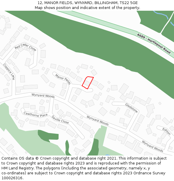 12, MANOR FIELDS, WYNYARD, BILLINGHAM, TS22 5GE: Location map and indicative extent of plot