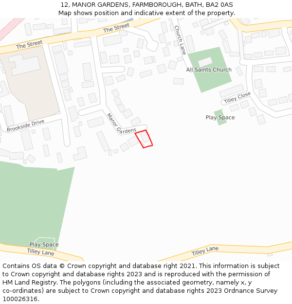 12, MANOR GARDENS, FARMBOROUGH, BATH, BA2 0AS: Location map and indicative extent of plot