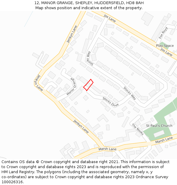 12, MANOR GRANGE, SHEPLEY, HUDDERSFIELD, HD8 8AH: Location map and indicative extent of plot