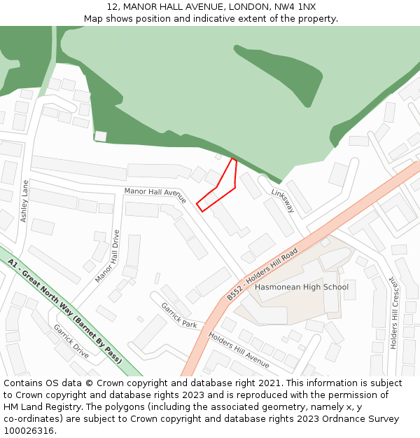 12, MANOR HALL AVENUE, LONDON, NW4 1NX: Location map and indicative extent of plot