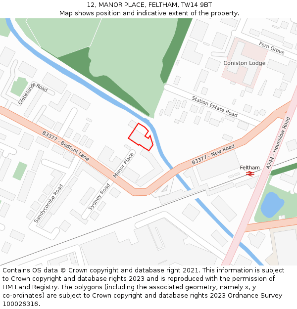 12, MANOR PLACE, FELTHAM, TW14 9BT: Location map and indicative extent of plot