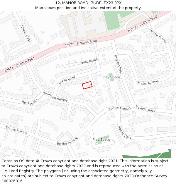 12, MANOR ROAD, BUDE, EX23 8PX: Location map and indicative extent of plot