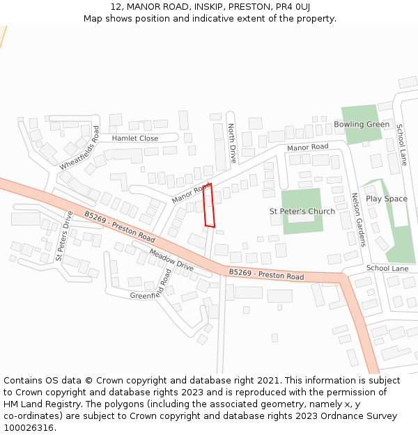 12, MANOR ROAD, INSKIP, PRESTON, PR4 0UJ: Location map and indicative extent of plot