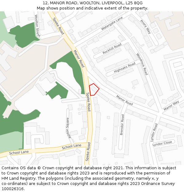 12, MANOR ROAD, WOOLTON, LIVERPOOL, L25 8QG: Location map and indicative extent of plot