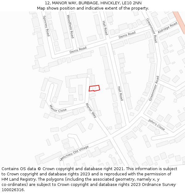 12, MANOR WAY, BURBAGE, HINCKLEY, LE10 2NN: Location map and indicative extent of plot