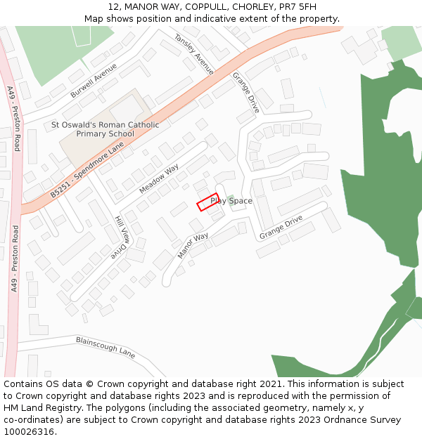 12, MANOR WAY, COPPULL, CHORLEY, PR7 5FH: Location map and indicative extent of plot