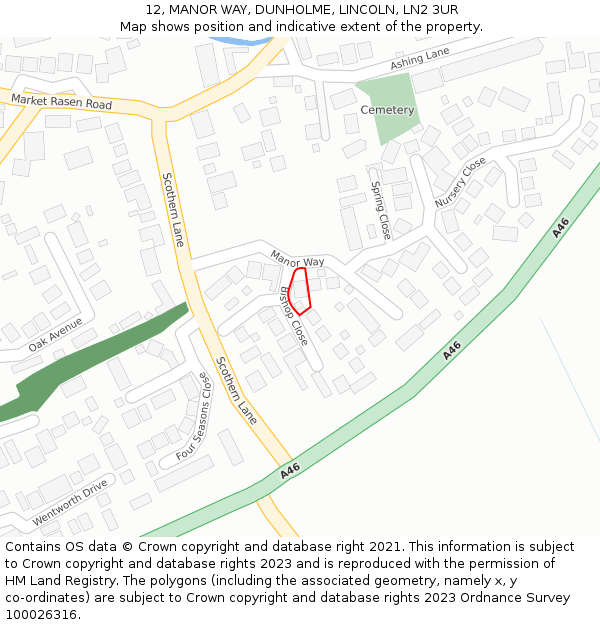 12, MANOR WAY, DUNHOLME, LINCOLN, LN2 3UR: Location map and indicative extent of plot