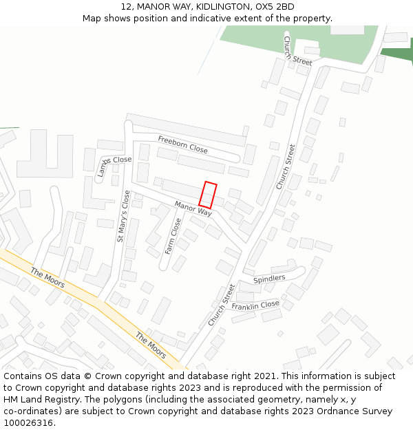 12, MANOR WAY, KIDLINGTON, OX5 2BD: Location map and indicative extent of plot