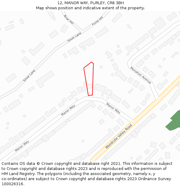 12, MANOR WAY, PURLEY, CR8 3BH: Location map and indicative extent of plot