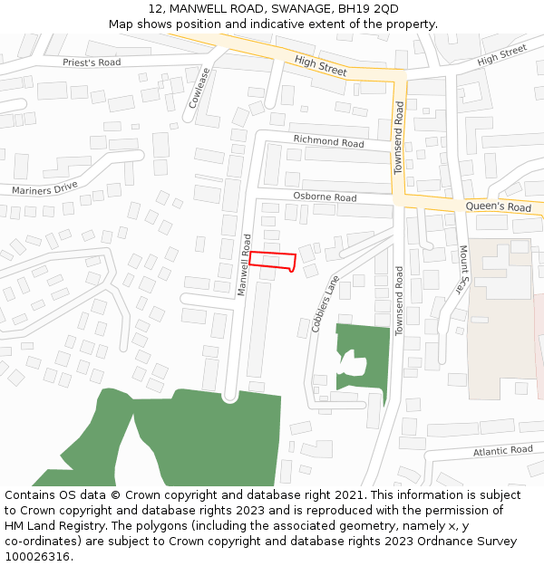 12, MANWELL ROAD, SWANAGE, BH19 2QD: Location map and indicative extent of plot