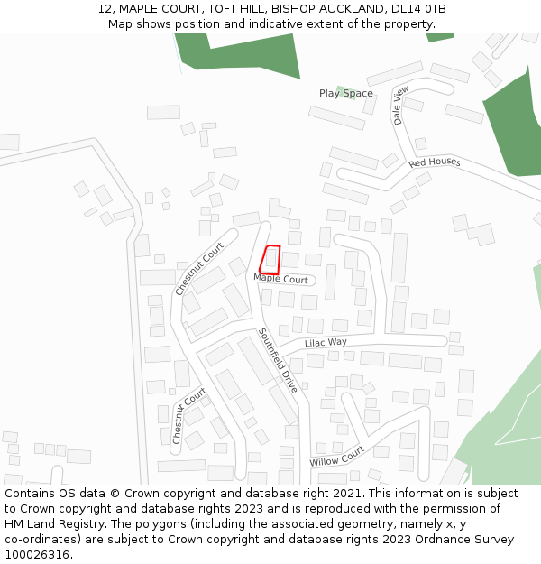 12, MAPLE COURT, TOFT HILL, BISHOP AUCKLAND, DL14 0TB: Location map and indicative extent of plot