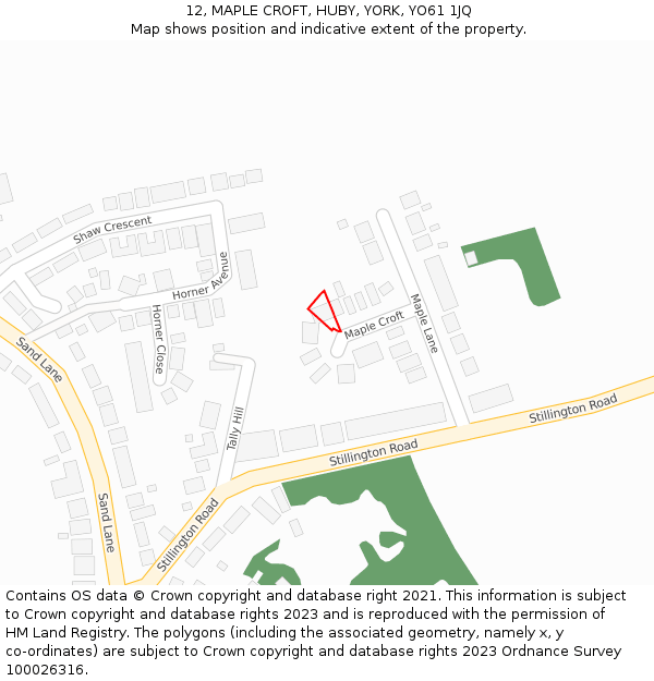 12, MAPLE CROFT, HUBY, YORK, YO61 1JQ: Location map and indicative extent of plot