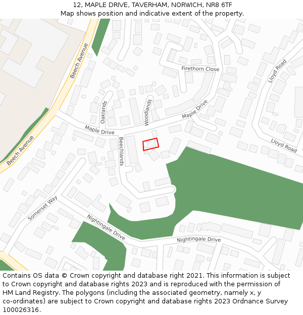 12, MAPLE DRIVE, TAVERHAM, NORWICH, NR8 6TF: Location map and indicative extent of plot