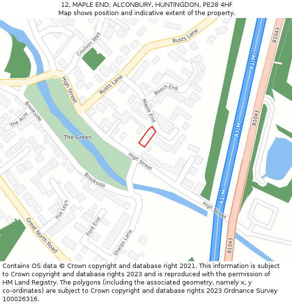 12, MAPLE END, ALCONBURY, HUNTINGDON, PE28 4HF: Location map and indicative extent of plot