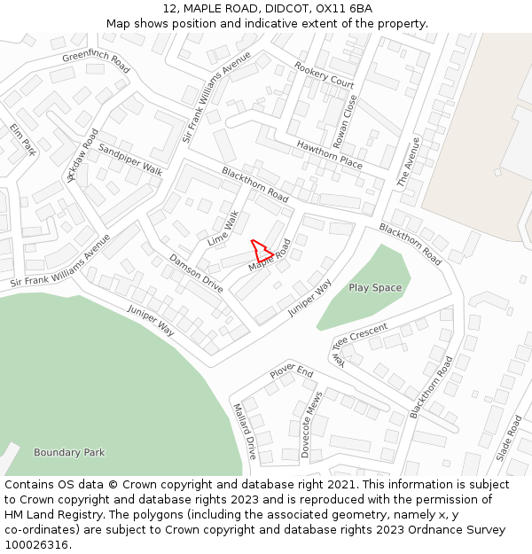 12, MAPLE ROAD, DIDCOT, OX11 6BA: Location map and indicative extent of plot