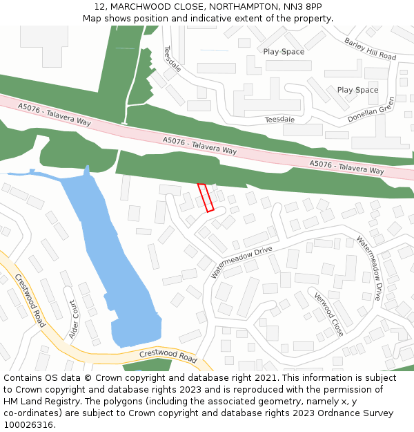 12, MARCHWOOD CLOSE, NORTHAMPTON, NN3 8PP: Location map and indicative extent of plot