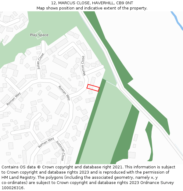 12, MARCUS CLOSE, HAVERHILL, CB9 0NT: Location map and indicative extent of plot