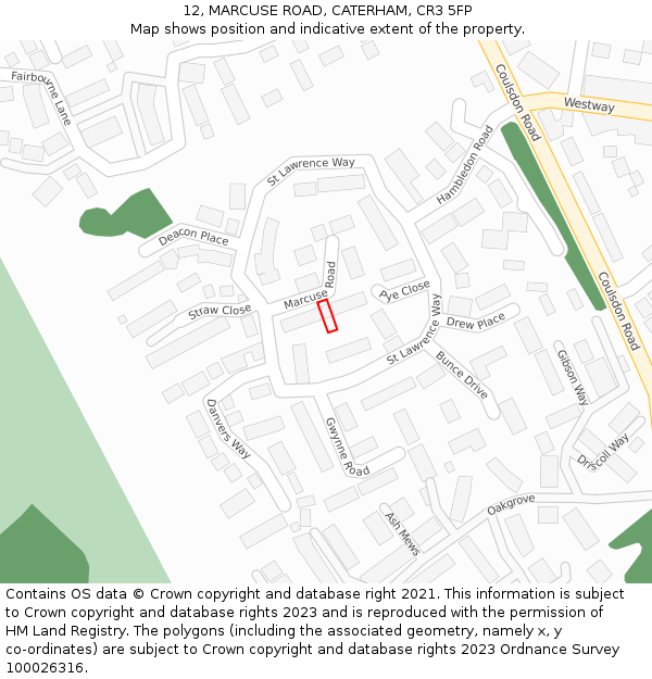 12, MARCUSE ROAD, CATERHAM, CR3 5FP: Location map and indicative extent of plot