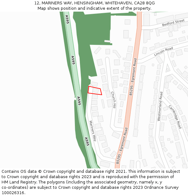 12, MARINERS WAY, HENSINGHAM, WHITEHAVEN, CA28 8QG: Location map and indicative extent of plot