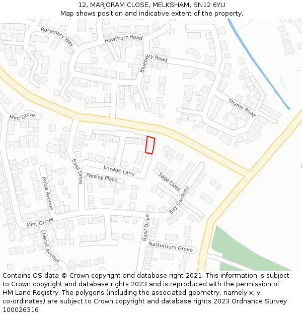 12, MARJORAM CLOSE, MELKSHAM, SN12 6YU: Location map and indicative extent of plot