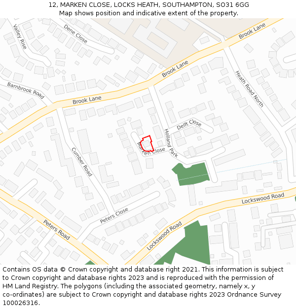 12, MARKEN CLOSE, LOCKS HEATH, SOUTHAMPTON, SO31 6GG: Location map and indicative extent of plot