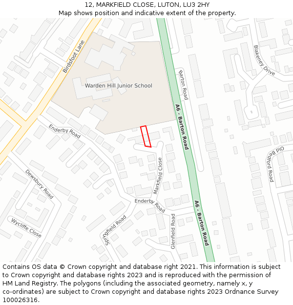 12, MARKFIELD CLOSE, LUTON, LU3 2HY: Location map and indicative extent of plot