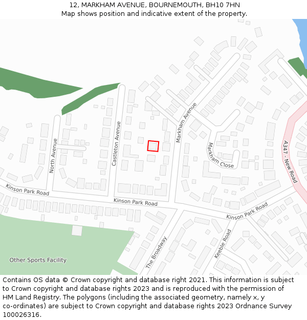 12, MARKHAM AVENUE, BOURNEMOUTH, BH10 7HN: Location map and indicative extent of plot