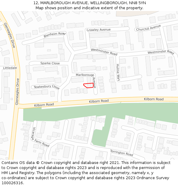 12, MARLBOROUGH AVENUE, WELLINGBOROUGH, NN8 5YN: Location map and indicative extent of plot