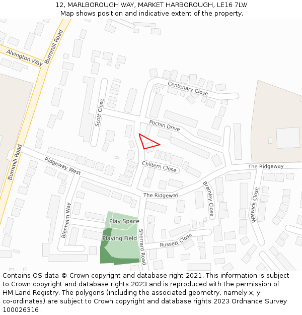 12, MARLBOROUGH WAY, MARKET HARBOROUGH, LE16 7LW: Location map and indicative extent of plot