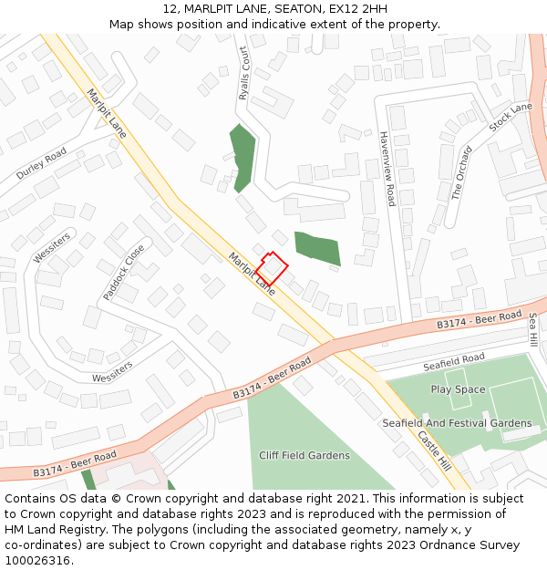 12, MARLPIT LANE, SEATON, EX12 2HH: Location map and indicative extent of plot