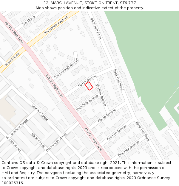 12, MARSH AVENUE, STOKE-ON-TRENT, ST6 7BZ: Location map and indicative extent of plot