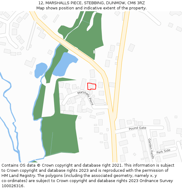 12, MARSHALLS PIECE, STEBBING, DUNMOW, CM6 3RZ: Location map and indicative extent of plot