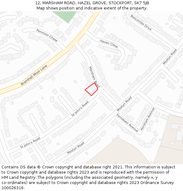 12, MARSHAM ROAD, HAZEL GROVE, STOCKPORT, SK7 5JB: Location map and indicative extent of plot