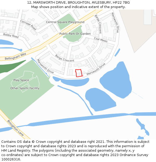 12, MARSWORTH DRIVE, BROUGHTON, AYLESBURY, HP22 7BG: Location map and indicative extent of plot