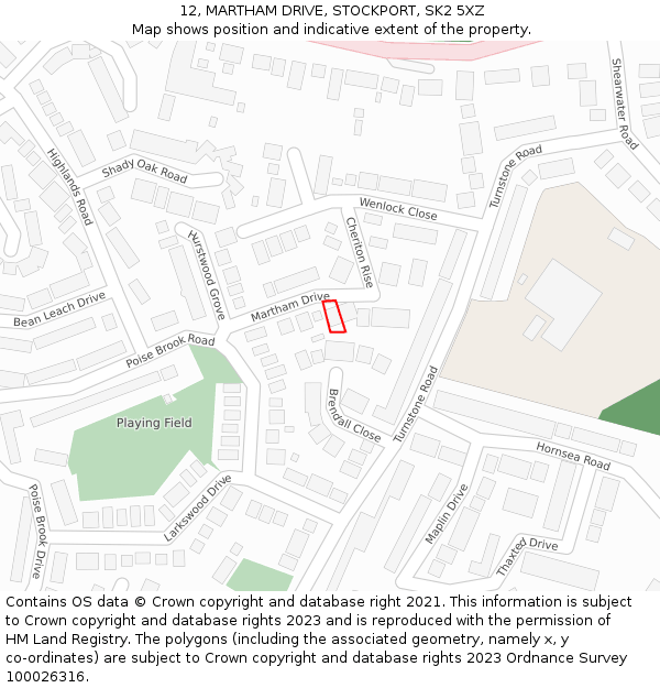 12, MARTHAM DRIVE, STOCKPORT, SK2 5XZ: Location map and indicative extent of plot