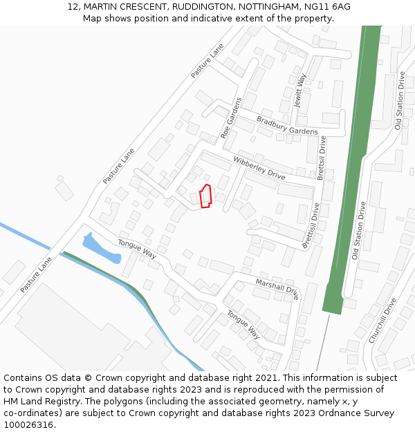 12, MARTIN CRESCENT, RUDDINGTON, NOTTINGHAM, NG11 6AG: Location map and indicative extent of plot