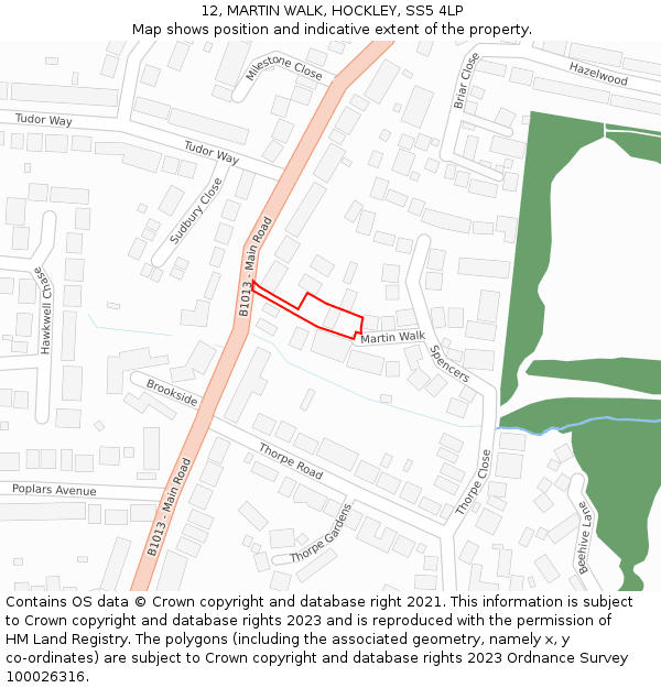 12, MARTIN WALK, HOCKLEY, SS5 4LP: Location map and indicative extent of plot