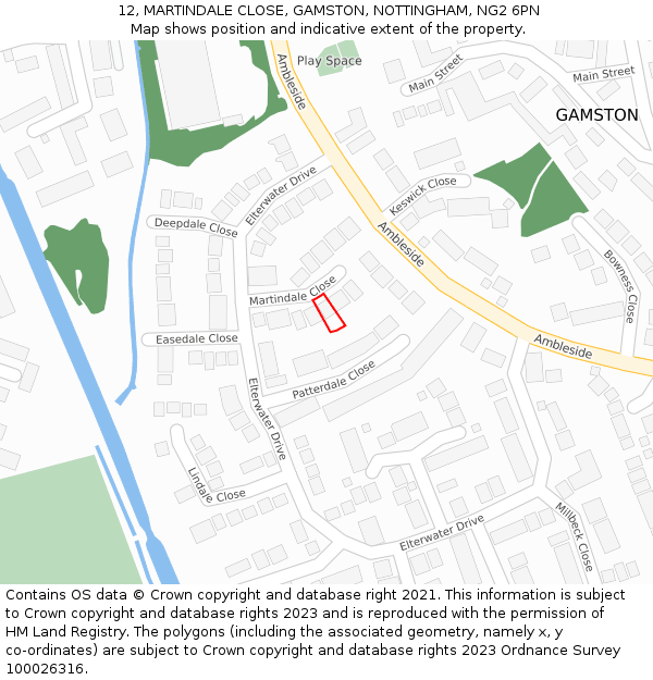 12, MARTINDALE CLOSE, GAMSTON, NOTTINGHAM, NG2 6PN: Location map and indicative extent of plot