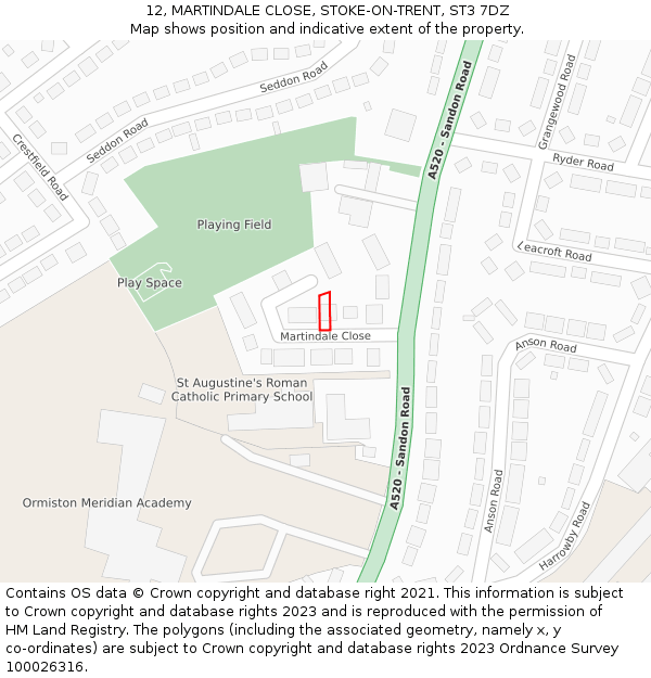 12, MARTINDALE CLOSE, STOKE-ON-TRENT, ST3 7DZ: Location map and indicative extent of plot